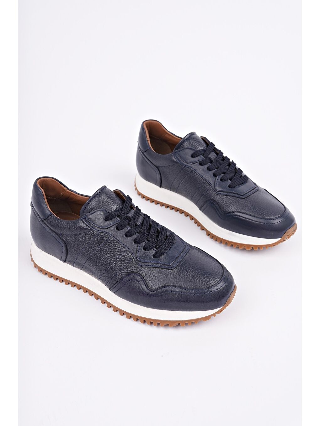 Lacivert HARWİL Kalın Taban Bağcıklı Hakiki Deri Erkek Günlük Sneaker Spor Ayakkabı-2