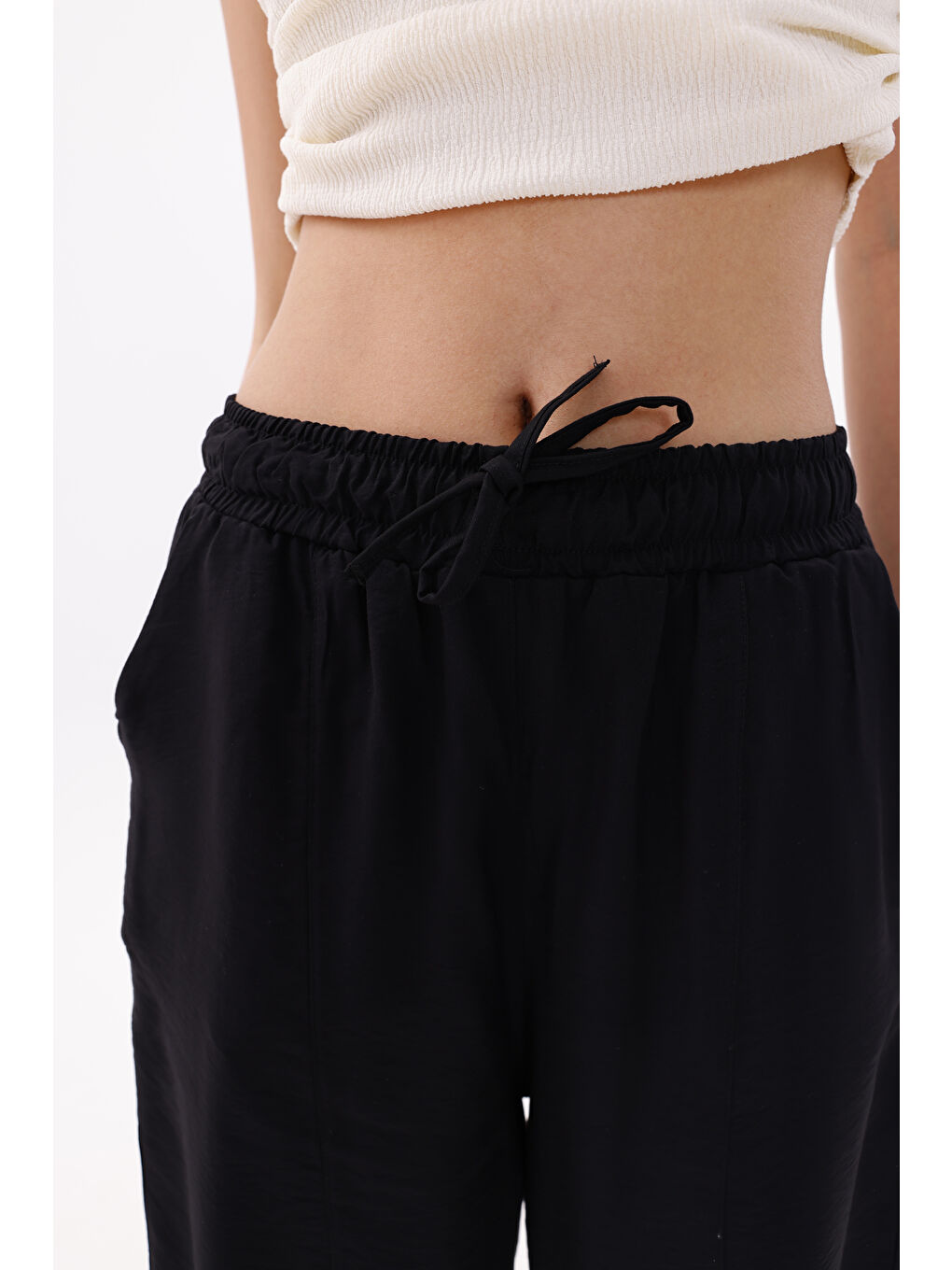 Siyah Kadın Şalvar Cepli Ayrobin Şalvar Pantolon Ayarlanabilir Beli Lastikli Pantolon KADIN-ŞALVAR-5