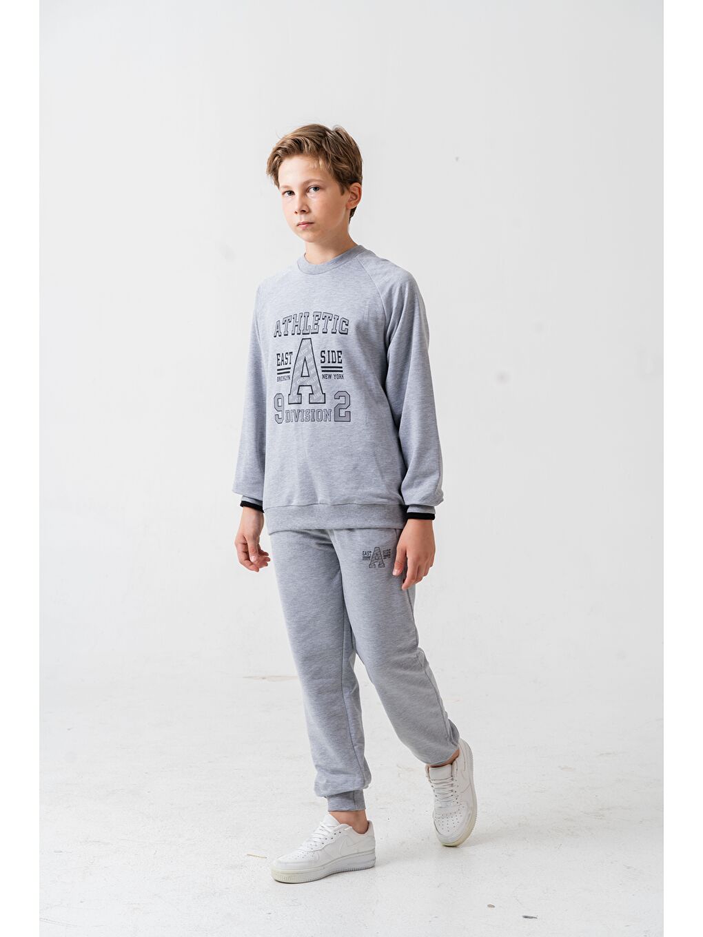 Gri Athletic Baskılı Erkek Çocuk Alt Üst Eşofman Takımı-1