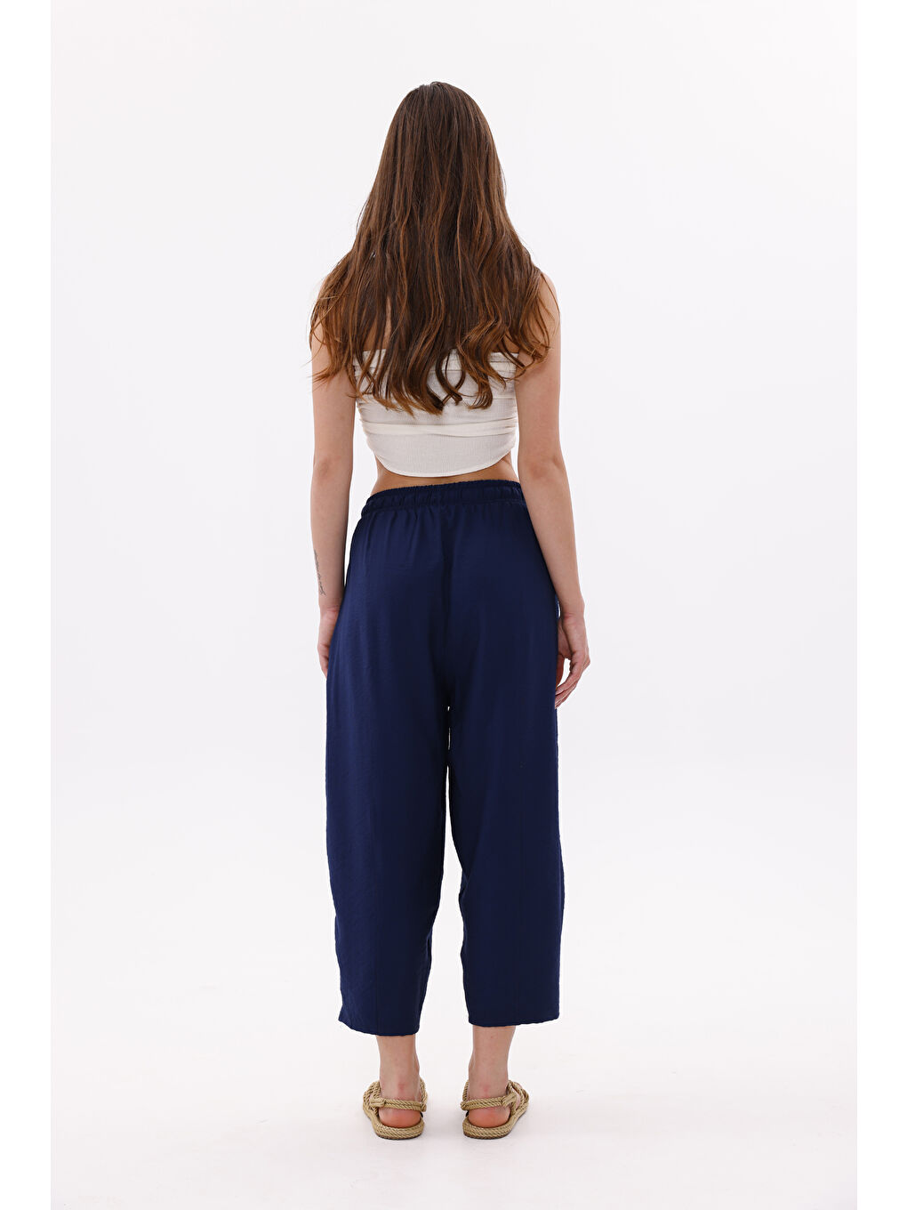 Lacivert Kadın Şalvar Cepli Ayrobin Şalvar Pantolon Ayarlanabilir Beli Lastikli Pantolon KADIN-ŞALVAR-2