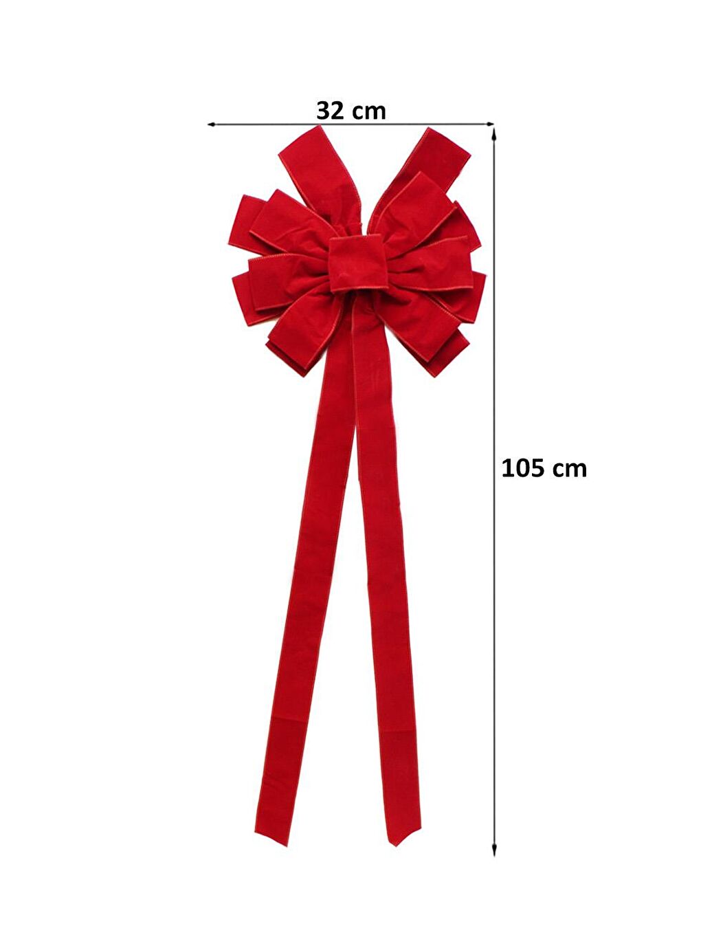 Yılbaşı Dekoratif Kadife Fiyonk Büyük Boy Kapı ve Duvar Süsü Kırmızı 32 cm-1
