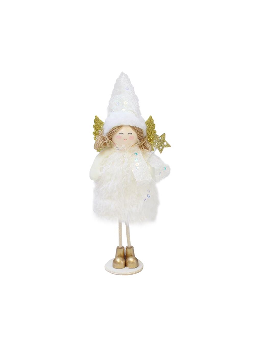 Yılbaşı Dekoru Altın Kanatlı Melek Dekoratif Biblo Süsü Beyaz 20 cm-1