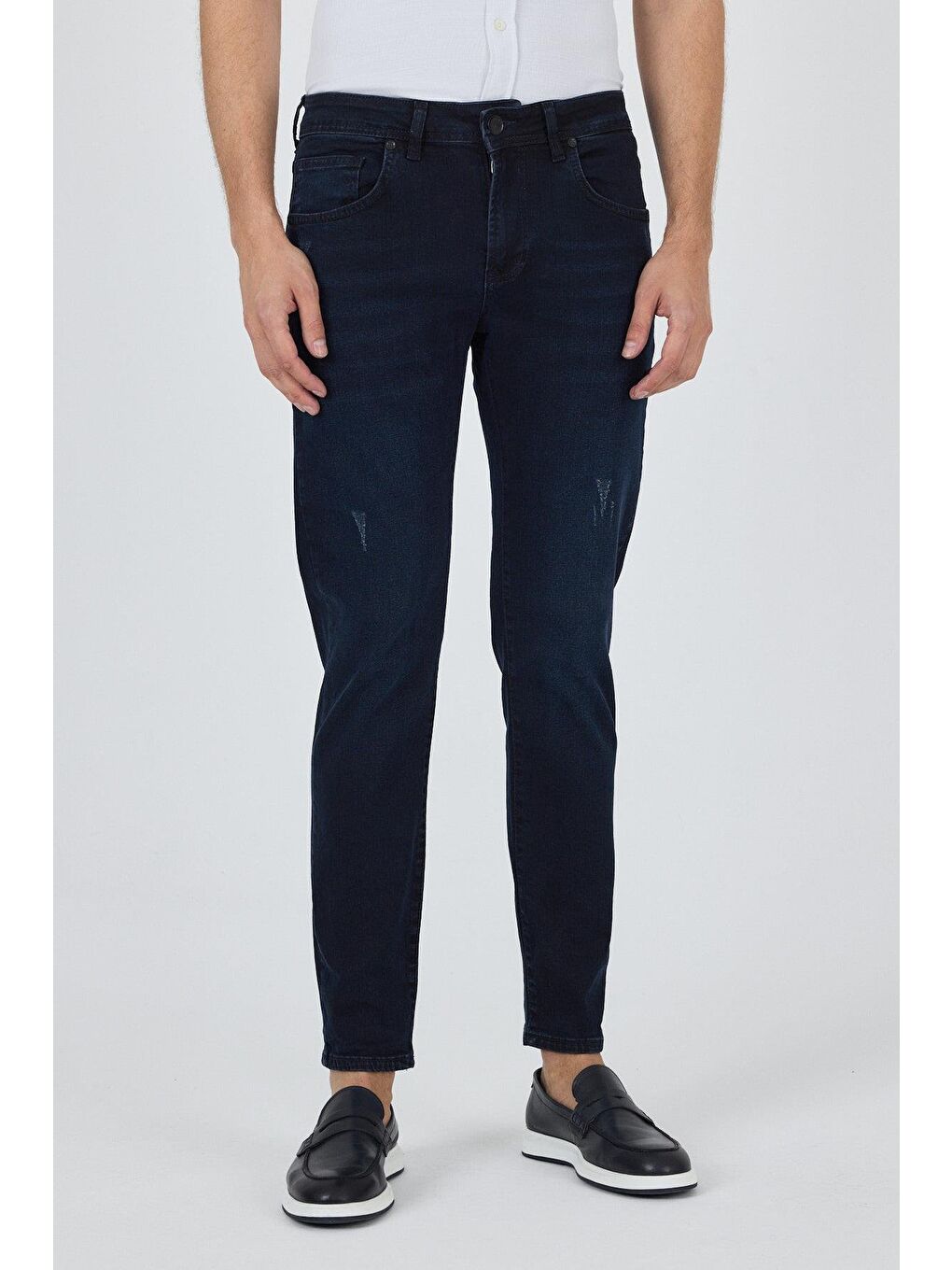 Koyu Lacivert Gabardin 5 Cep Düz Paça Casual Slim Fit Pamuklu Denim Pantolon 1023250150