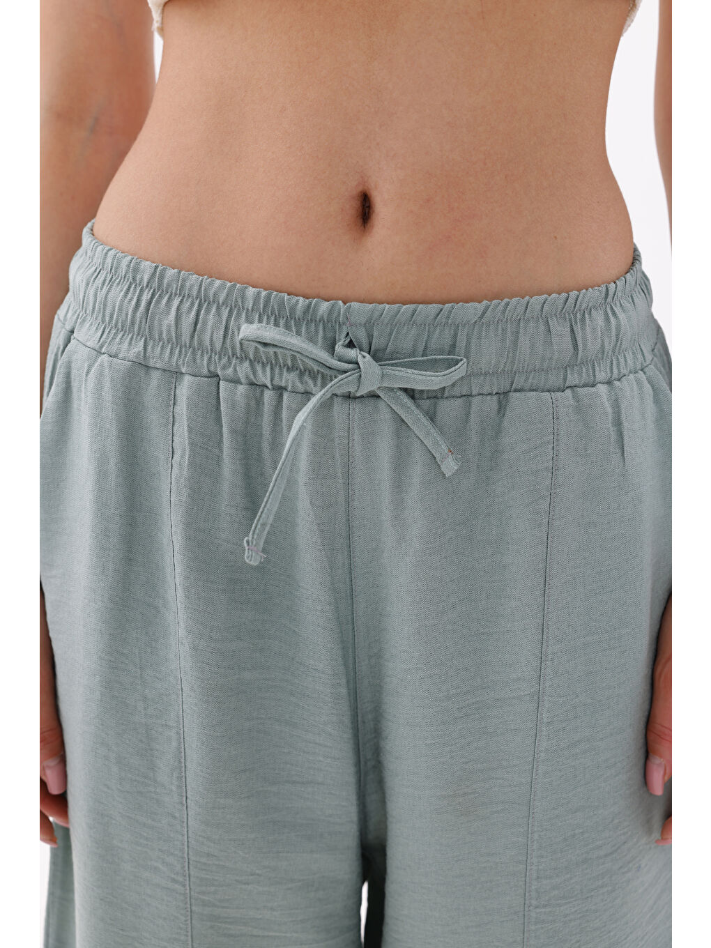 Yeşil Kadın Şalvar Cepli Ayrobin Şalvar Pantolon Ayarlanabilir Beli Lastikli Pantolon KADIN-ŞALVAR-5