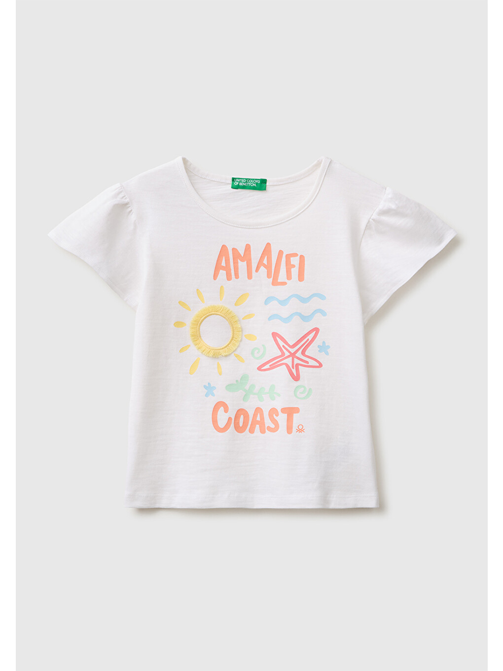 Kız Bebek Beyaz Baskı ve Püskül Detaylı Regular Fit T-Shirt