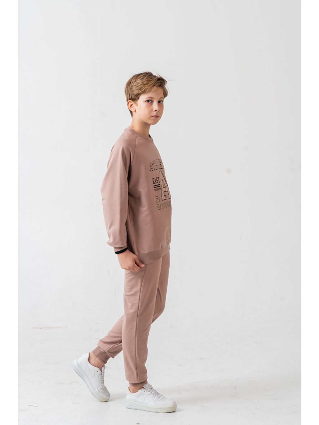 Bej Athletic Baskılı Erkek Çocuk Alt Üst Eşofman Takımı-1