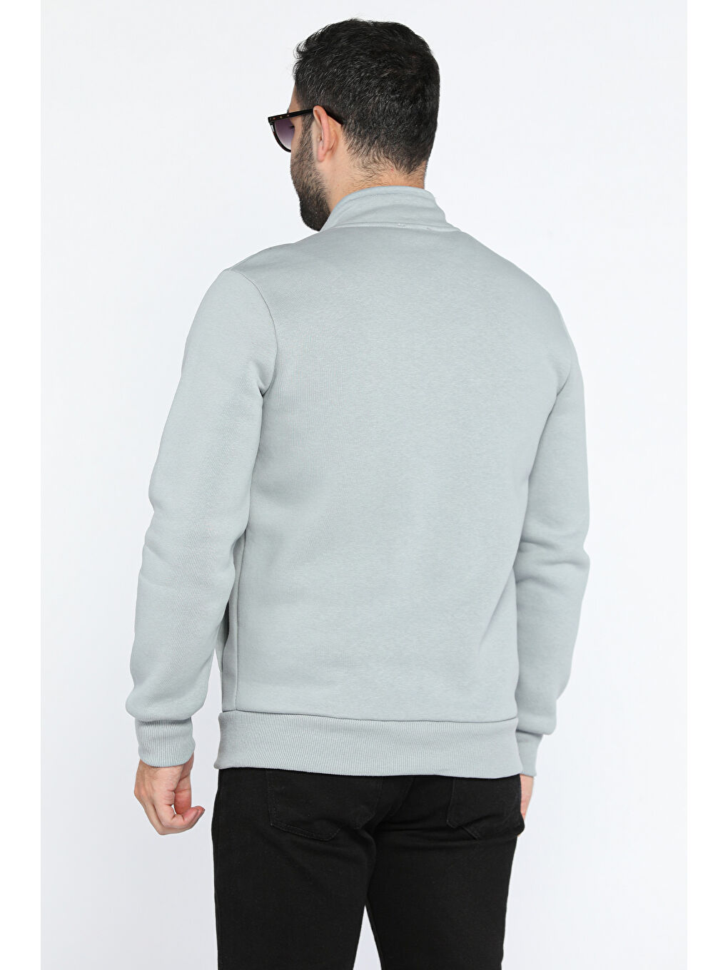 Mishar İtalia Gri Erkek Nakışlı Fermuarlı Şardonlu Üç İplik Sweatshirt - 2