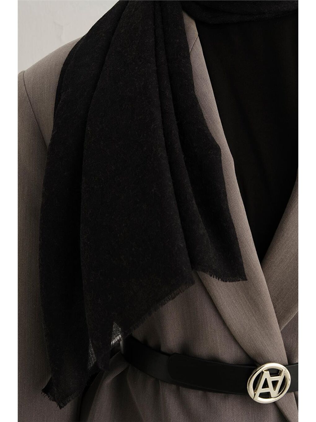 Siyah Lyocell Yün Geometrik Desen Şal 31-2