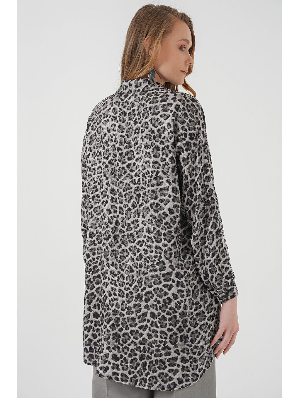 5944 Desenli Uzun Gömlek Tunik - Siyah-5