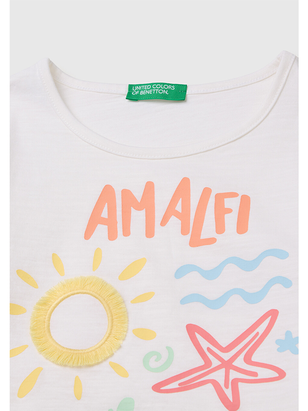 Kız Bebek Beyaz Baskı ve Püskül Detaylı Regular Fit T-Shirt-2
