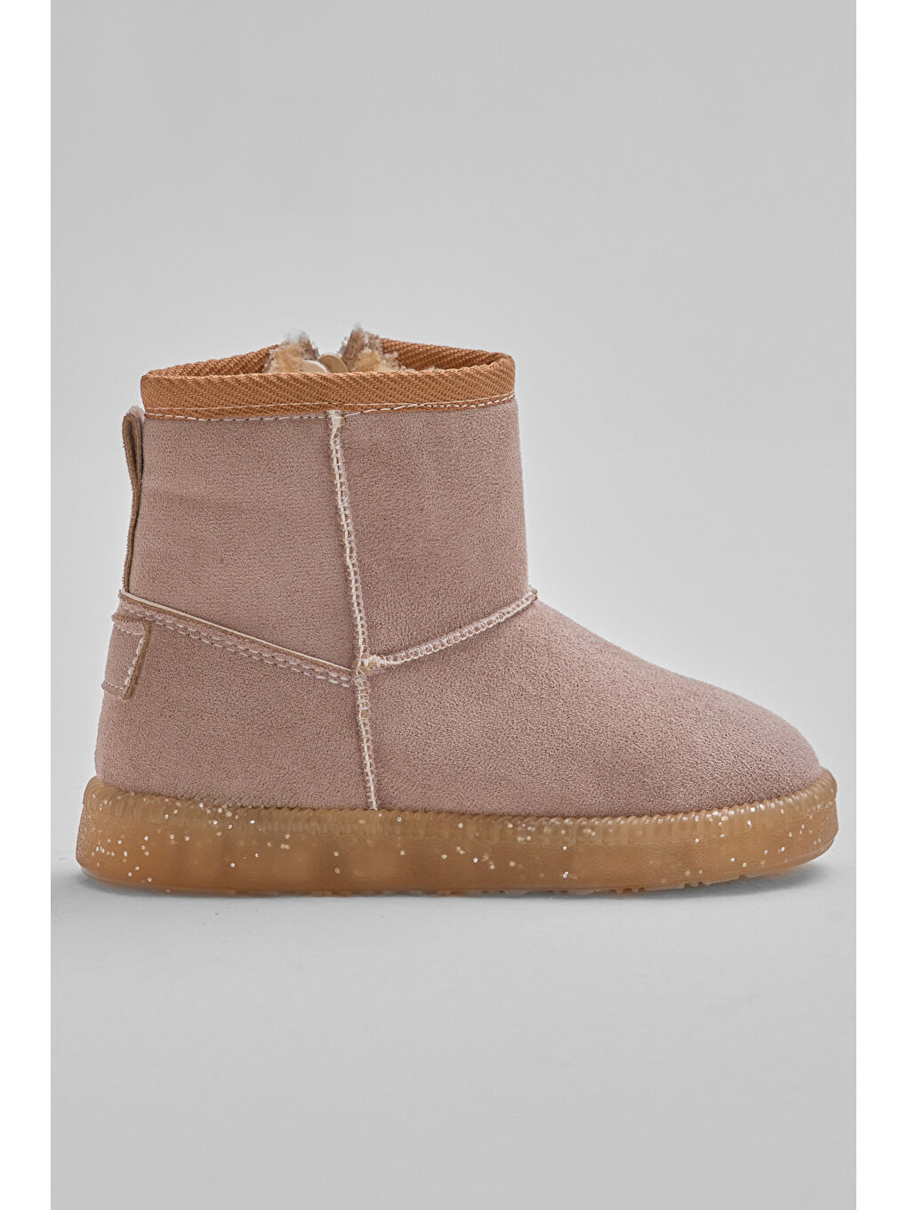 Bej Kız Çocuk Vizon Termo Taban Süet Görünümlü İçi Kürklü Kısa Bot-1