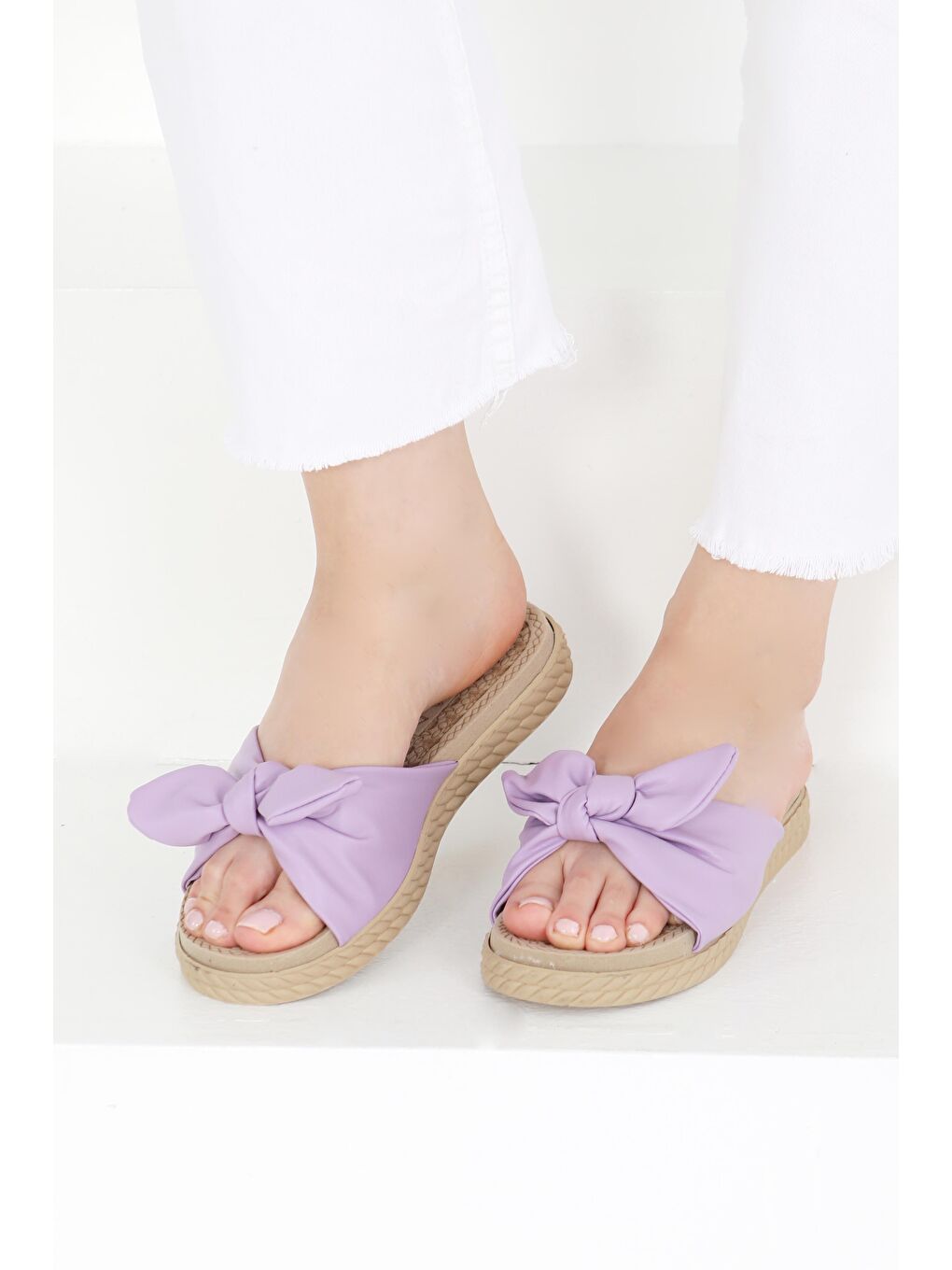 Kadın Lila Fyonklu Terlik - 27408-3