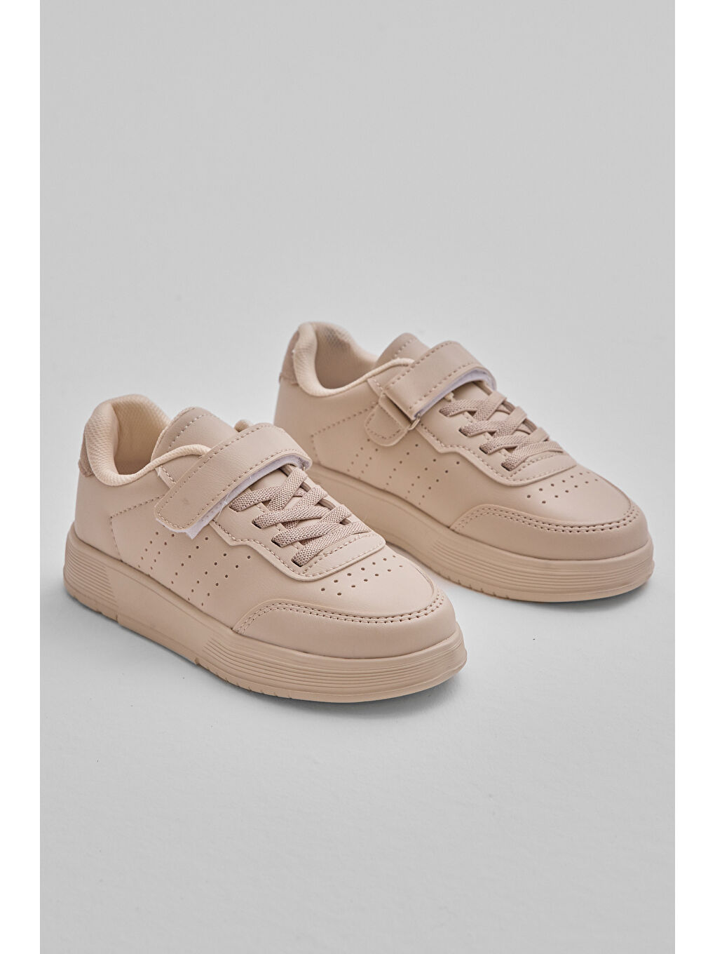 Çocuk Unisex Bej Faylon Hafif Taban Bağcıklı Günlük Spor Ayakkabı-2