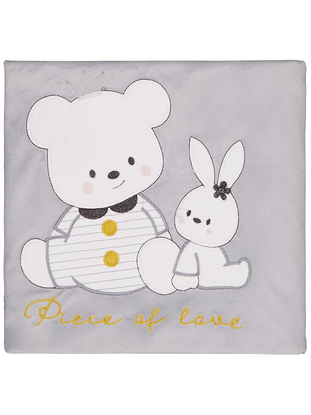 Kız Ayı Tavşan Nakış Battaniye - Gri Standart