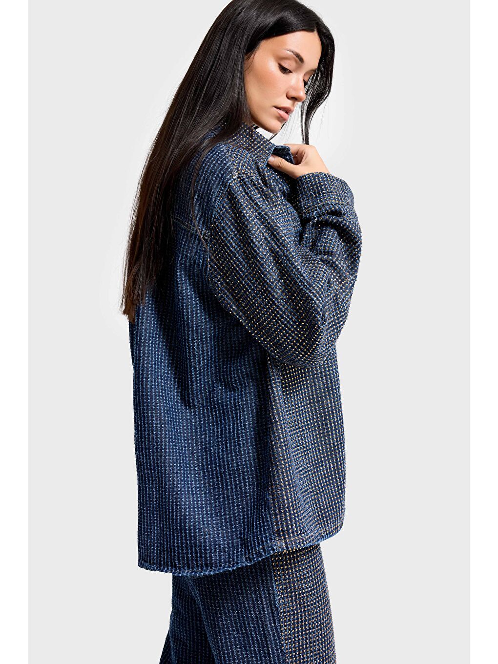 Mavi Kadın T.Kot Rengi T-1w5-7 Oversize Parlak Taşlı Özel Tasarım Denim Ceket-1