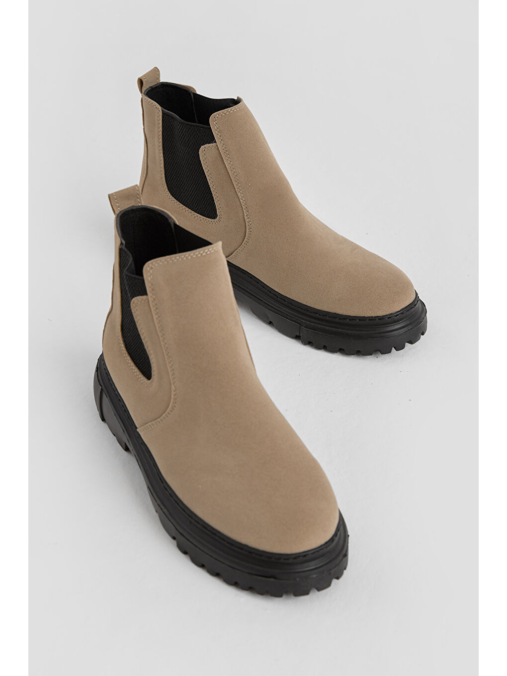 Bej Erkek Vizon Kalın Faylon Hafif Taban Yanları Lastikli Chelsea Bot