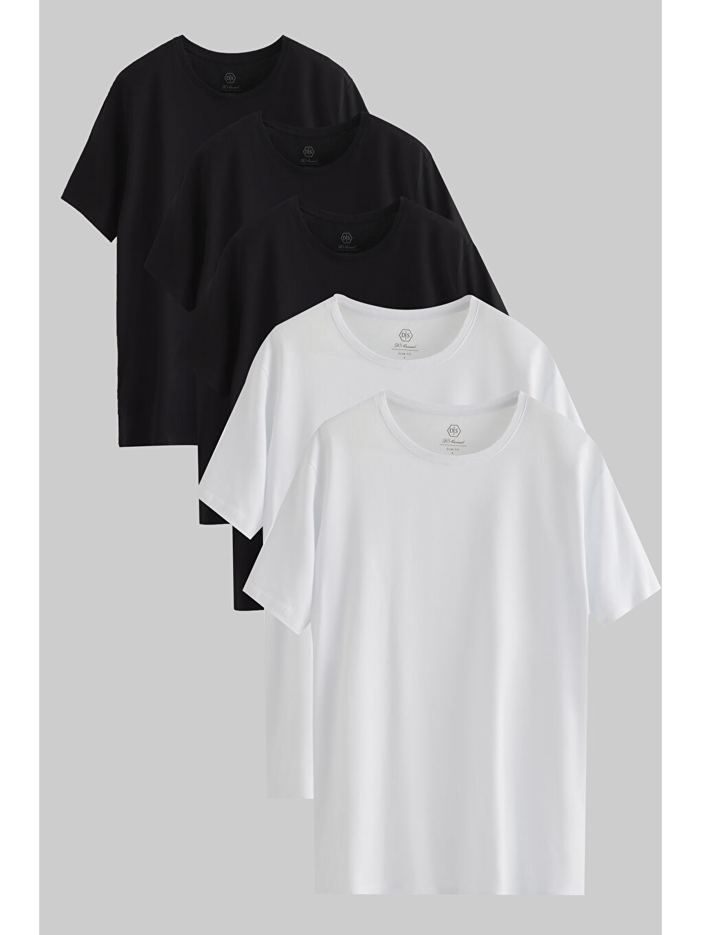 Slim Fit Siyah/Beyaz 5'Li T-Shirt