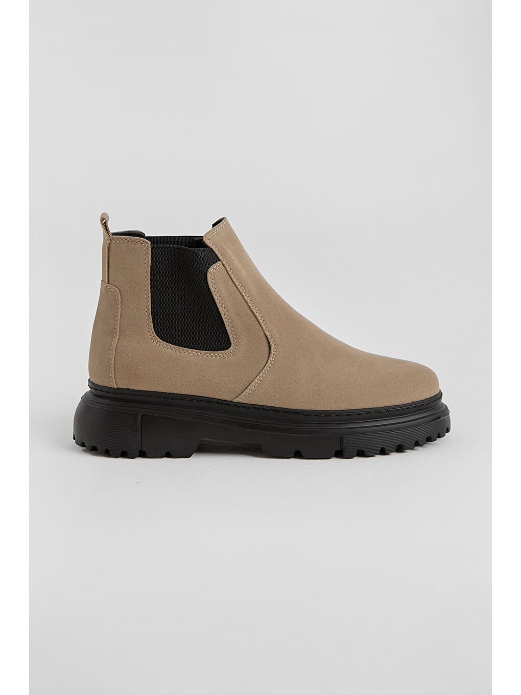 Bej Erkek Vizon Kalın Faylon Hafif Taban Yanları Lastikli Chelsea Bot-1
