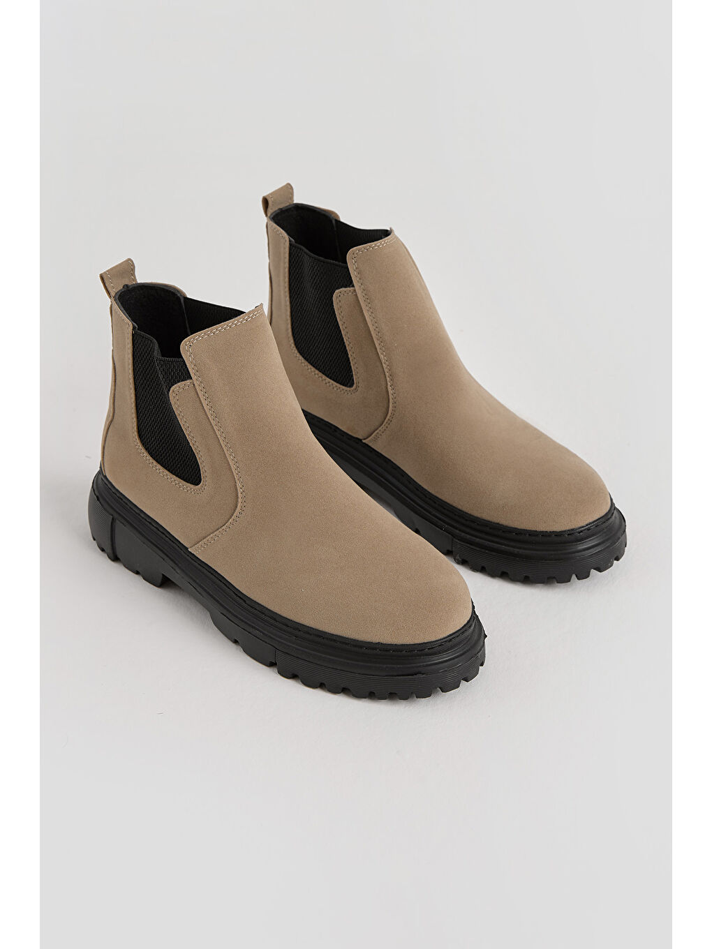 Bej Erkek Vizon Kalın Faylon Hafif Taban Yanları Lastikli Chelsea Bot-2