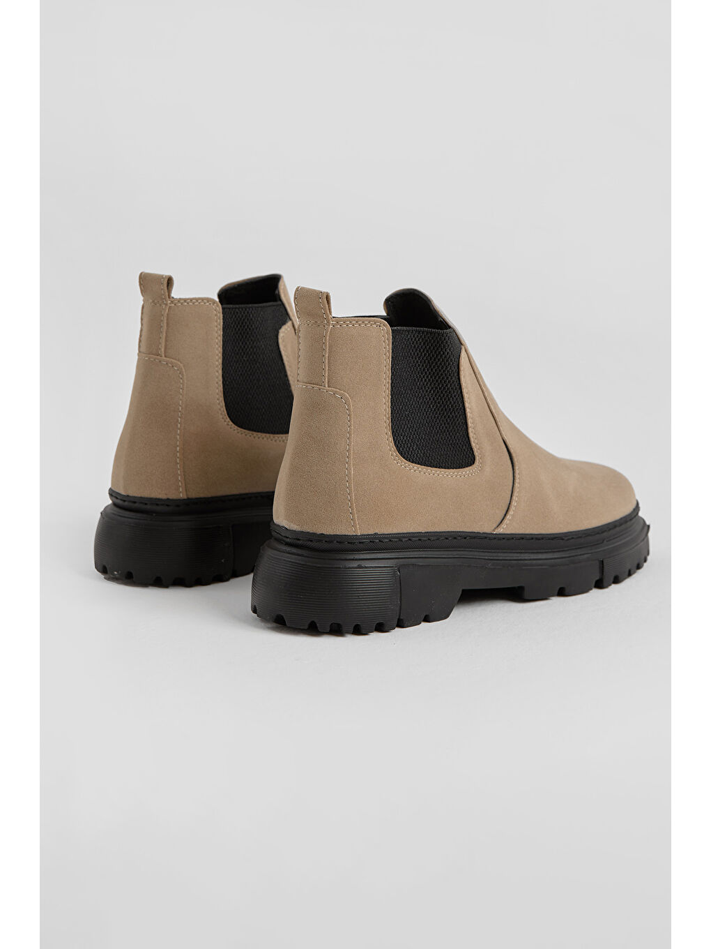 Bej Erkek Vizon Kalın Faylon Hafif Taban Yanları Lastikli Chelsea Bot-3
