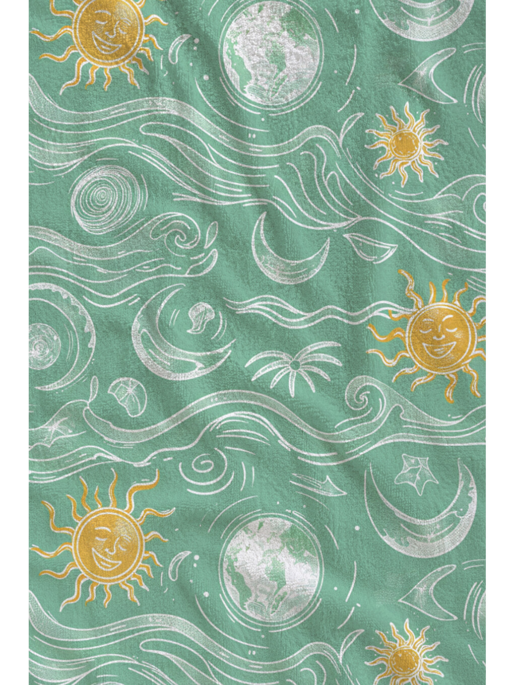 Mint Yeşili Güneş Dalga Ve Deniz Motifli 70x150 Cm Dijital Baskılı Plaj Ve Banyo Havlusu-1