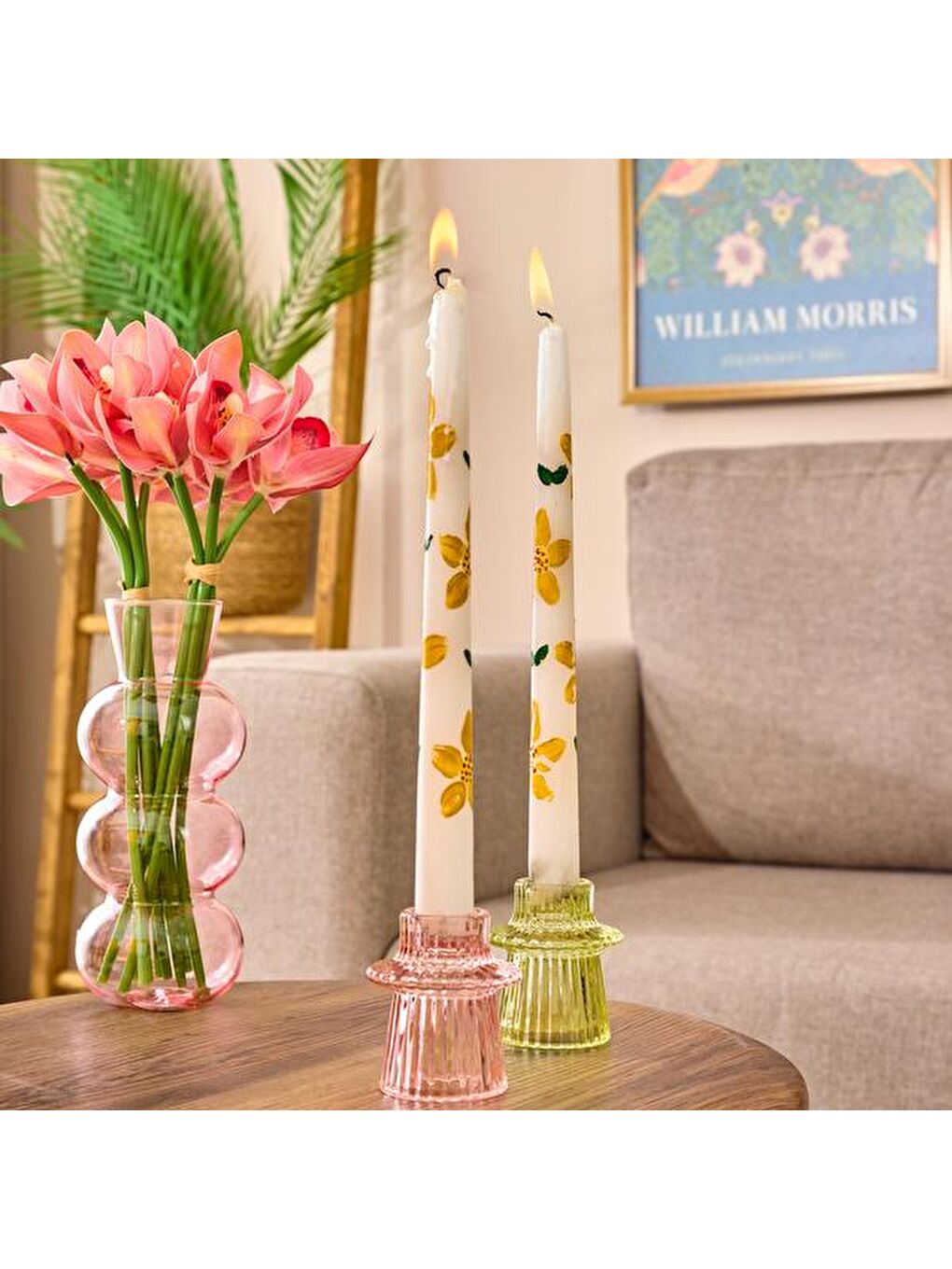 Karışık Deco Papatya 2’li Şamdan Mumu - Renkli - 26 cm