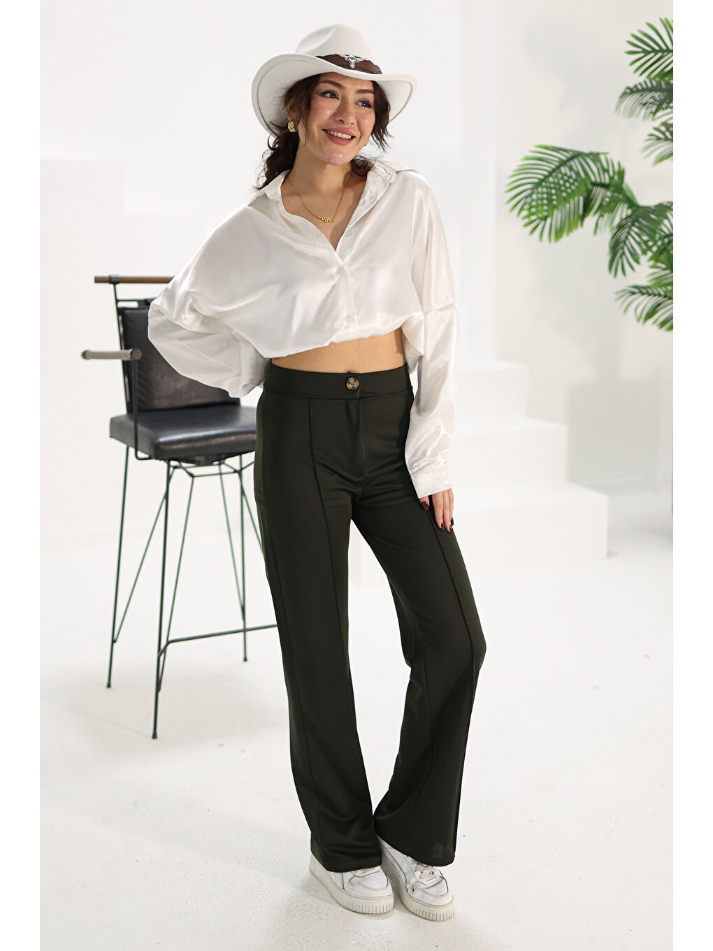 Şerit Detaylı Spor Pantolon Haki - 27084