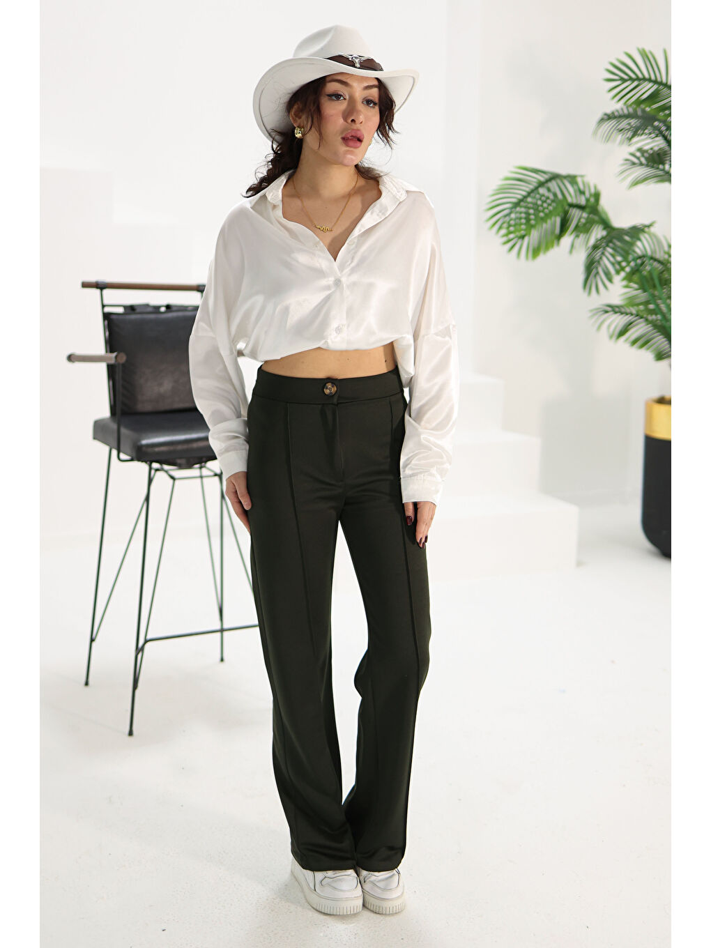 Şerit Detaylı Spor Pantolon Haki - 27084-1