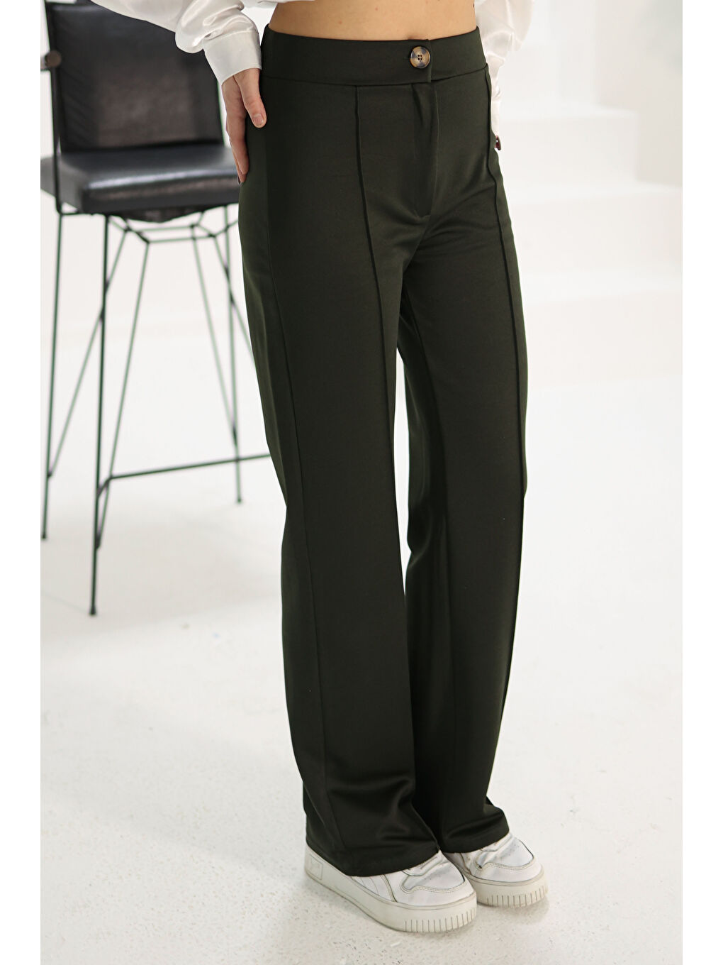 Şerit Detaylı Spor Pantolon Haki - 27084-2