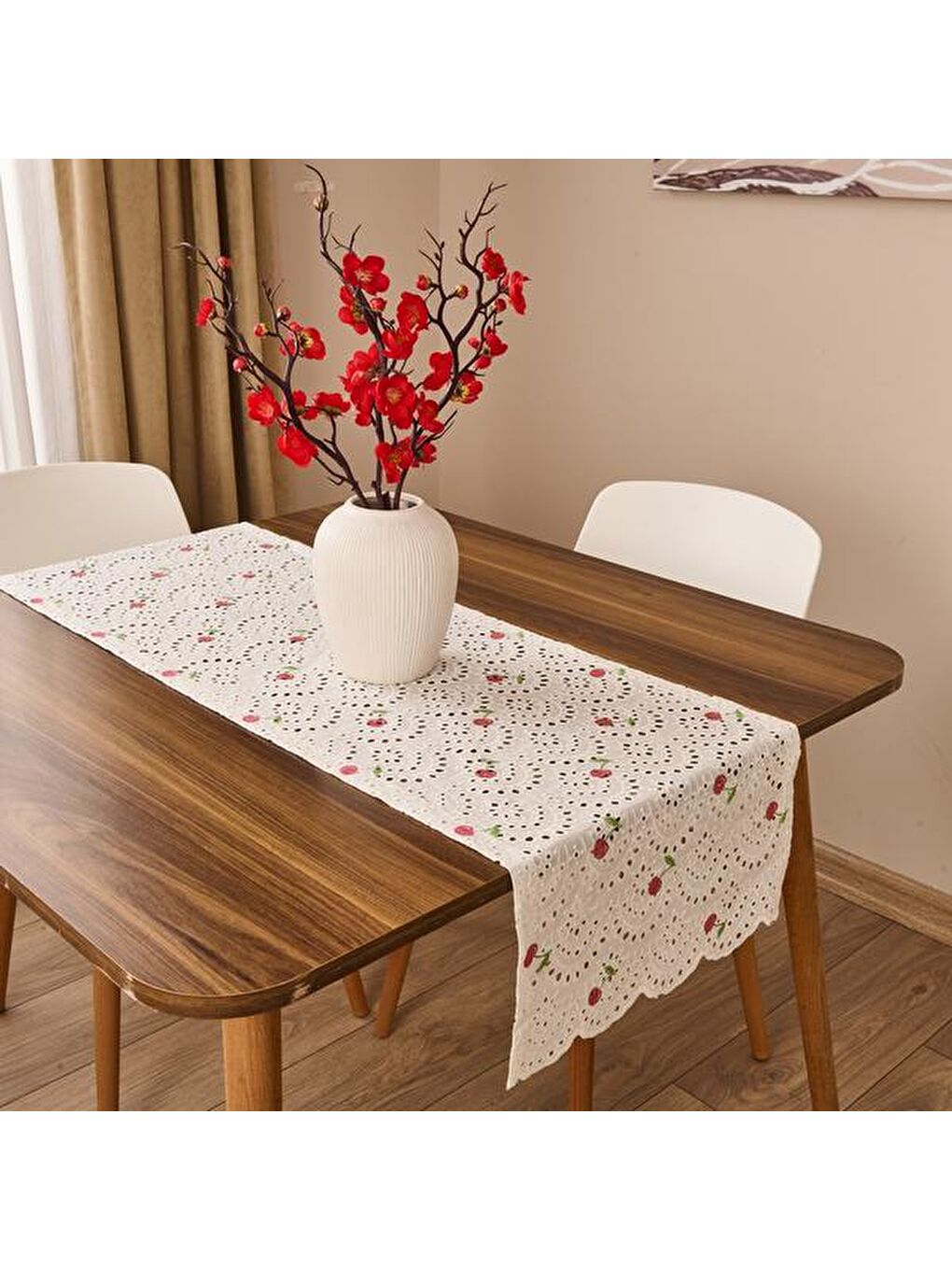 Karışık Soft Kiraz Desenli Runner - Renkli - 40x135 cm