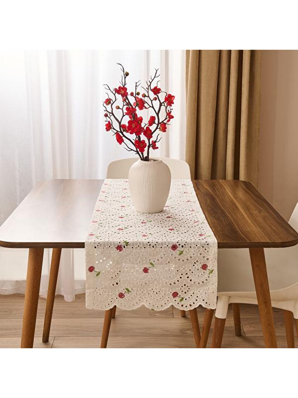 Karışık Soft Kiraz Desenli Runner - Renkli - 40x135 cm-4