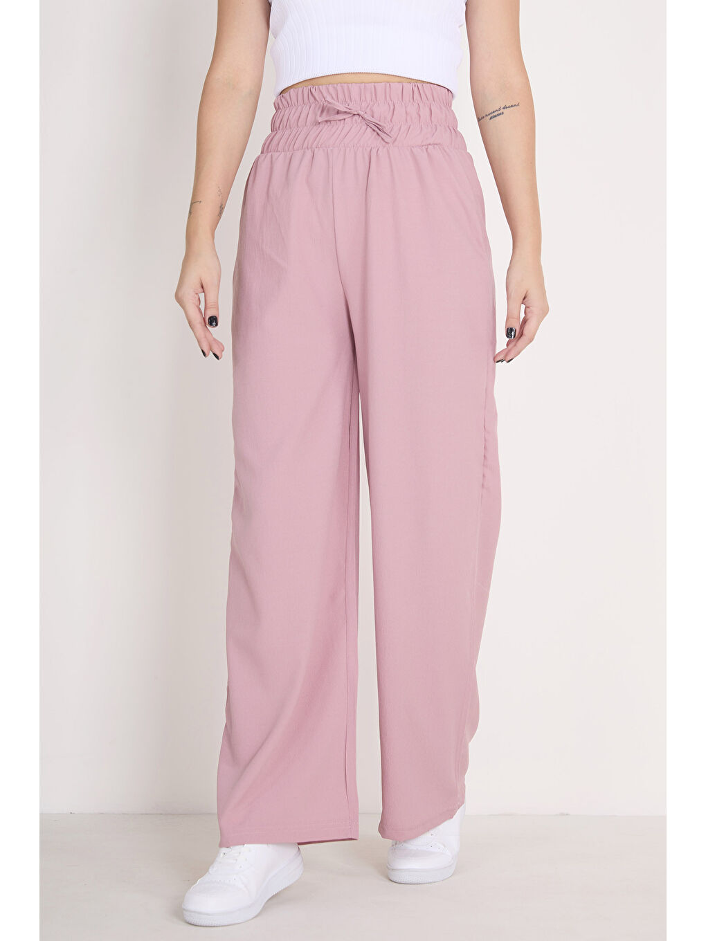Pembe Beli Lastikli Pantolon Gül - 27074-1
