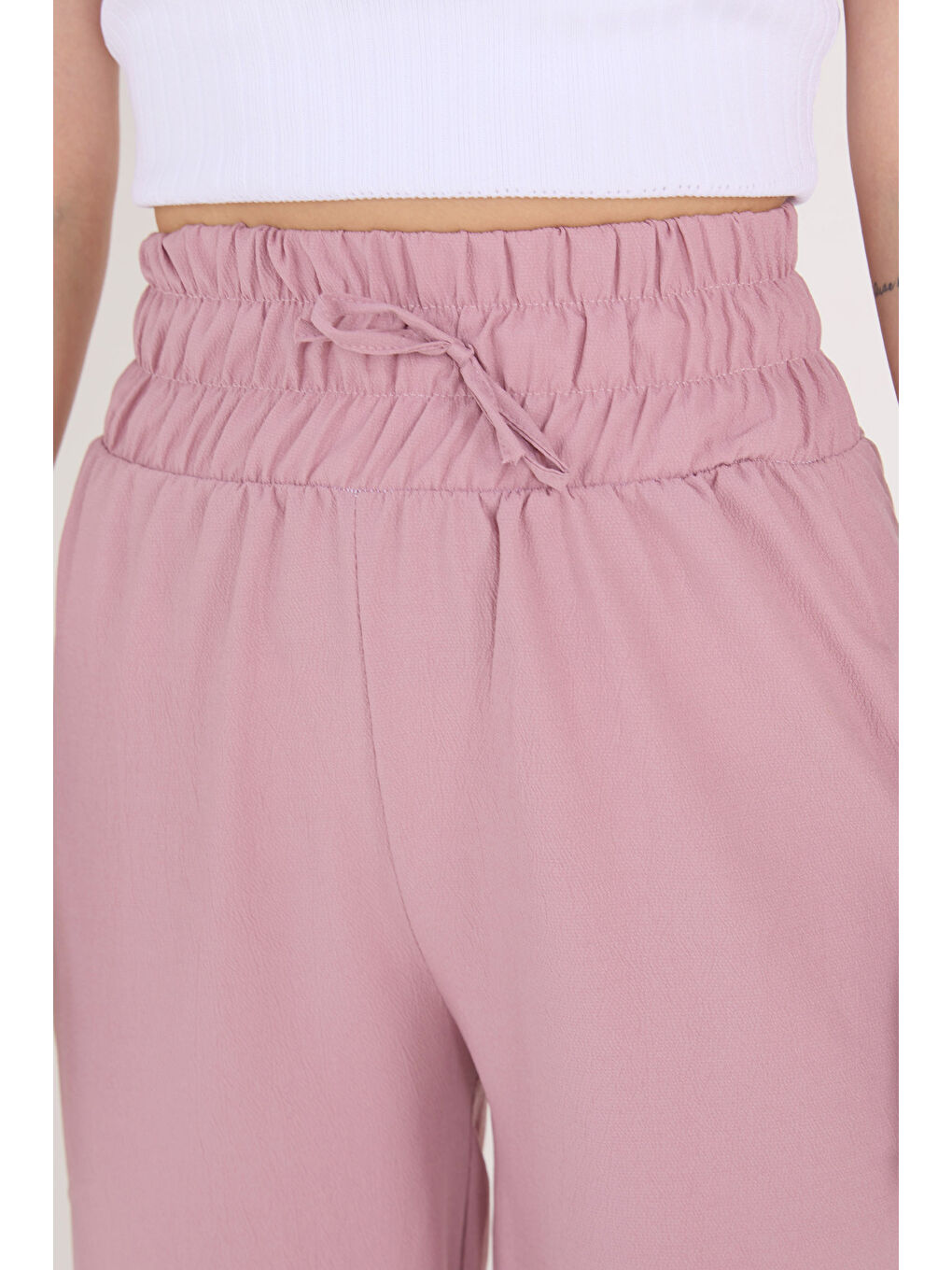 Pembe Beli Lastikli Pantolon Gül - 27074-3