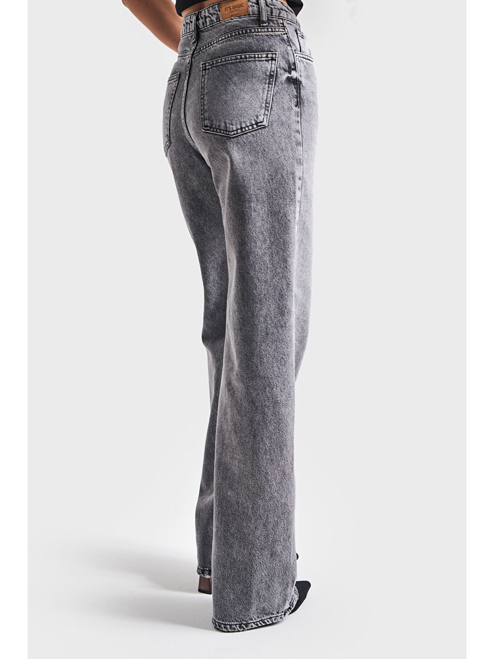Gri Kadın Füme Renk 4S513 Straight Fit %100 Pamuk Denim-2