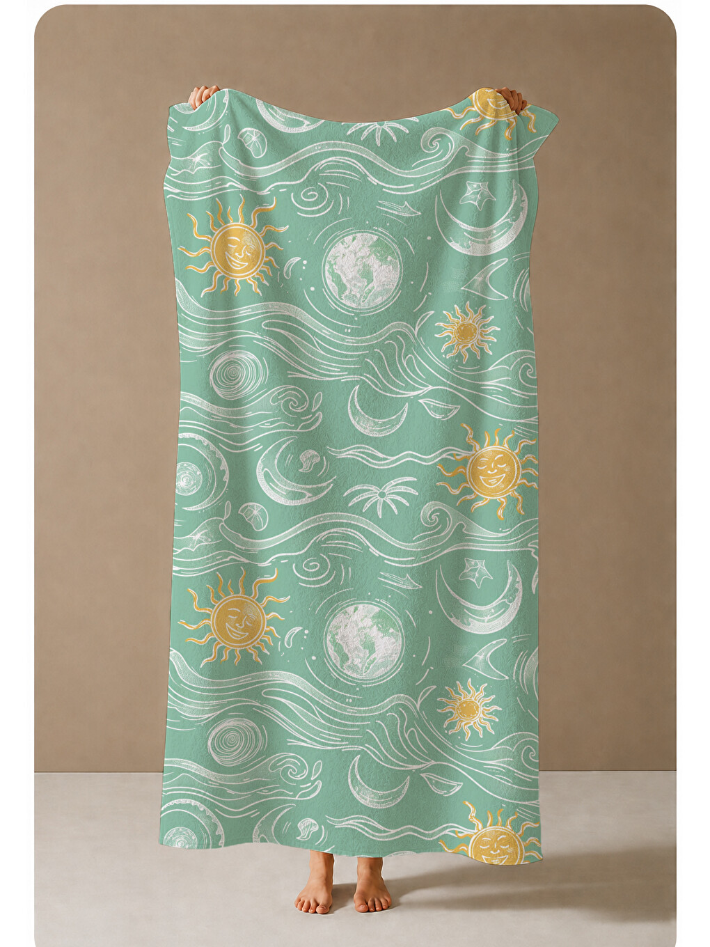 Mint Yeşili Güneş Dalga Ve Deniz Motifli 70x150 Cm Dijital Baskılı Plaj Ve Banyo Havlusu-3