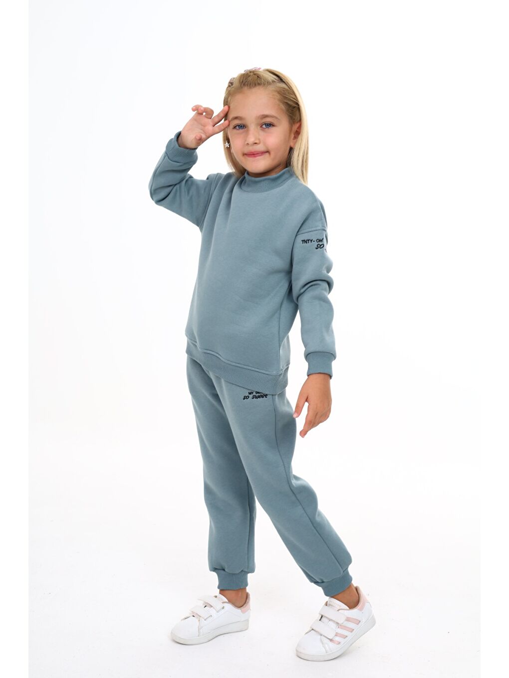 Mavi Kız Çocuk Nakışlı Eşofman Takım-3