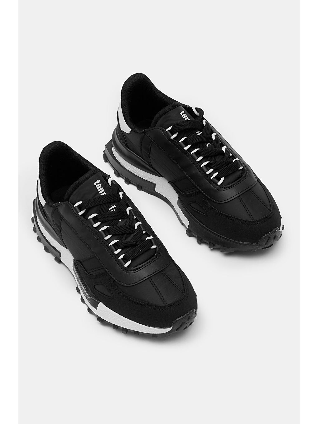 Unisex Siyah Beyaz Kalın Termo Taban Yazı Detaylı Retro Stil Günlük Spor Ayakkabı-3