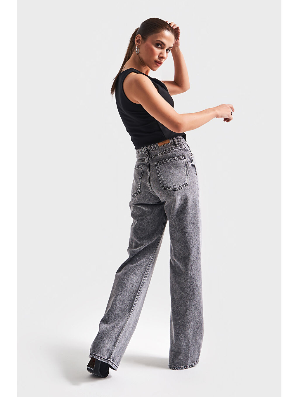 Gri Kadın Füme Renk 4S513 Straight Fit %100 Pamuk Denim-3