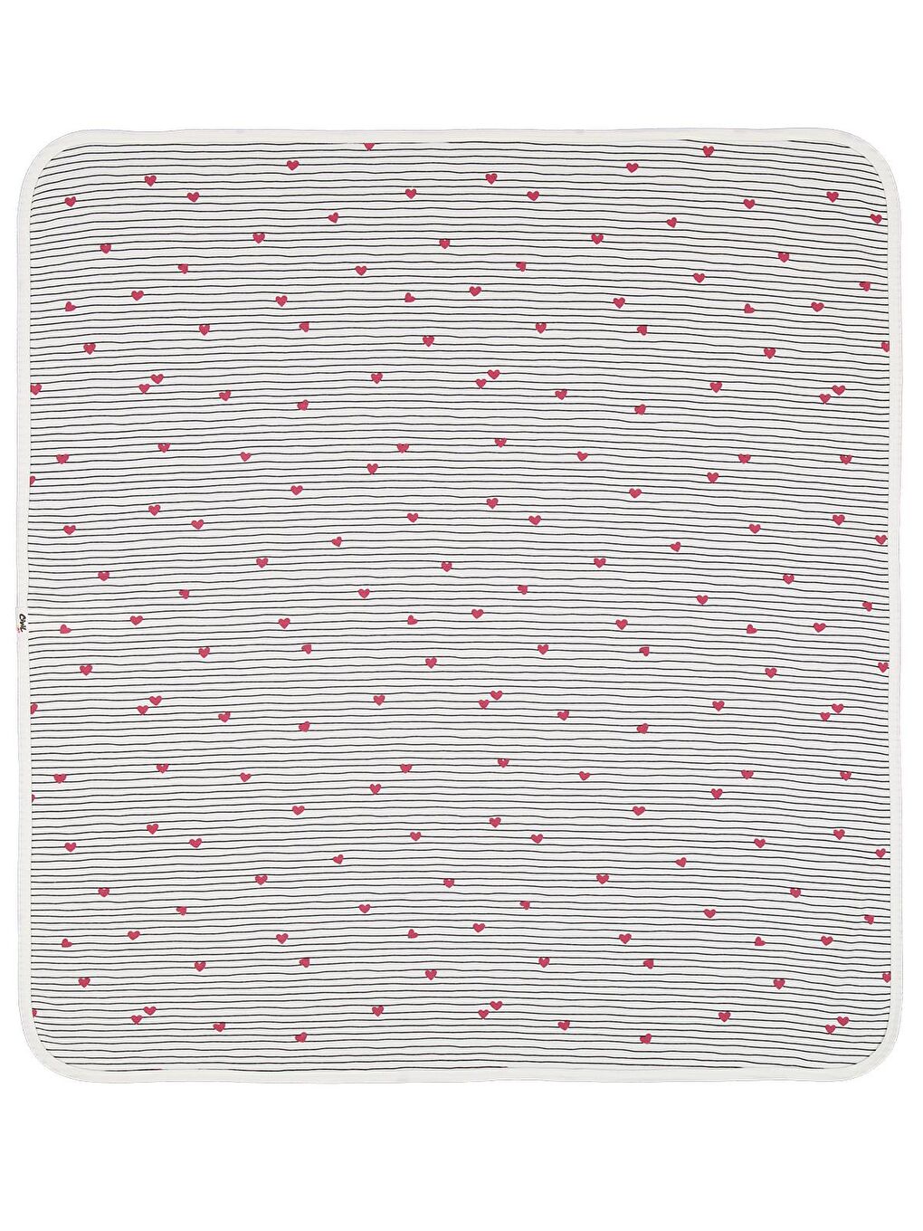 Baby Çizgi Kalp Battaniye - Ekru Standart-1