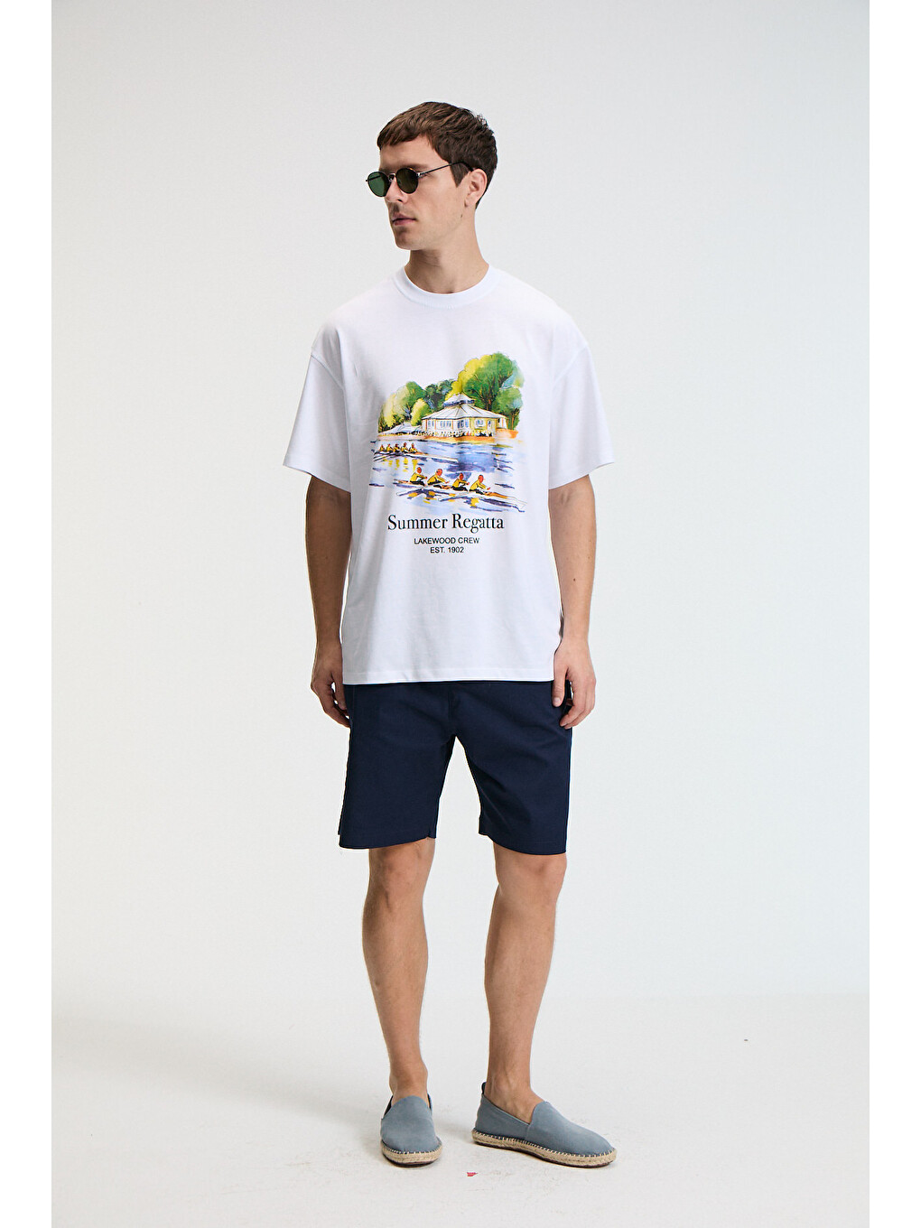 Erkek %100 Pamuk Oversize Fit Baskılı Kısa Kollu Yuvarlak Yakalı Beyaz Tişört-4