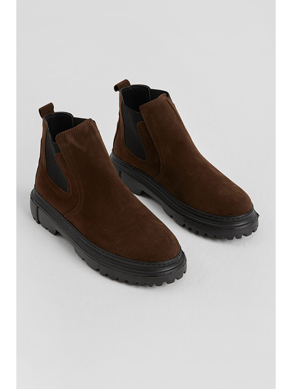 Kahverengi Erkek Kahve Kalın Faylon Hafif Taban Yanları Lastikli Chelsea Bot-2