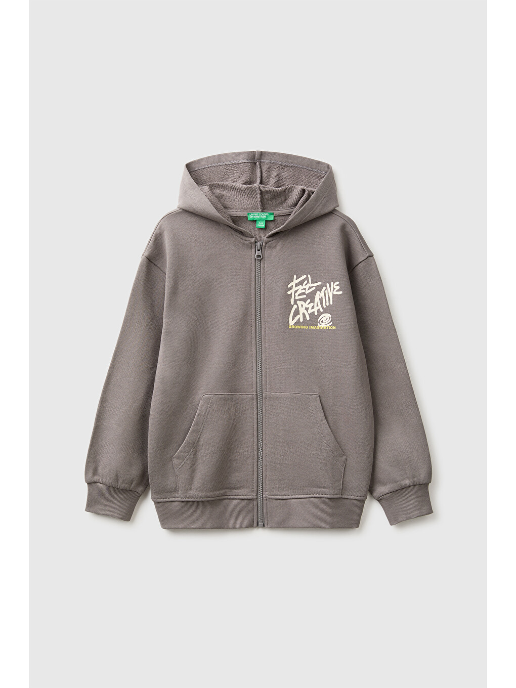 Erkek Çocuk Koyu Gri Ribanalı Cepli Kapüşonlu Fermuarlı Sweatshirt