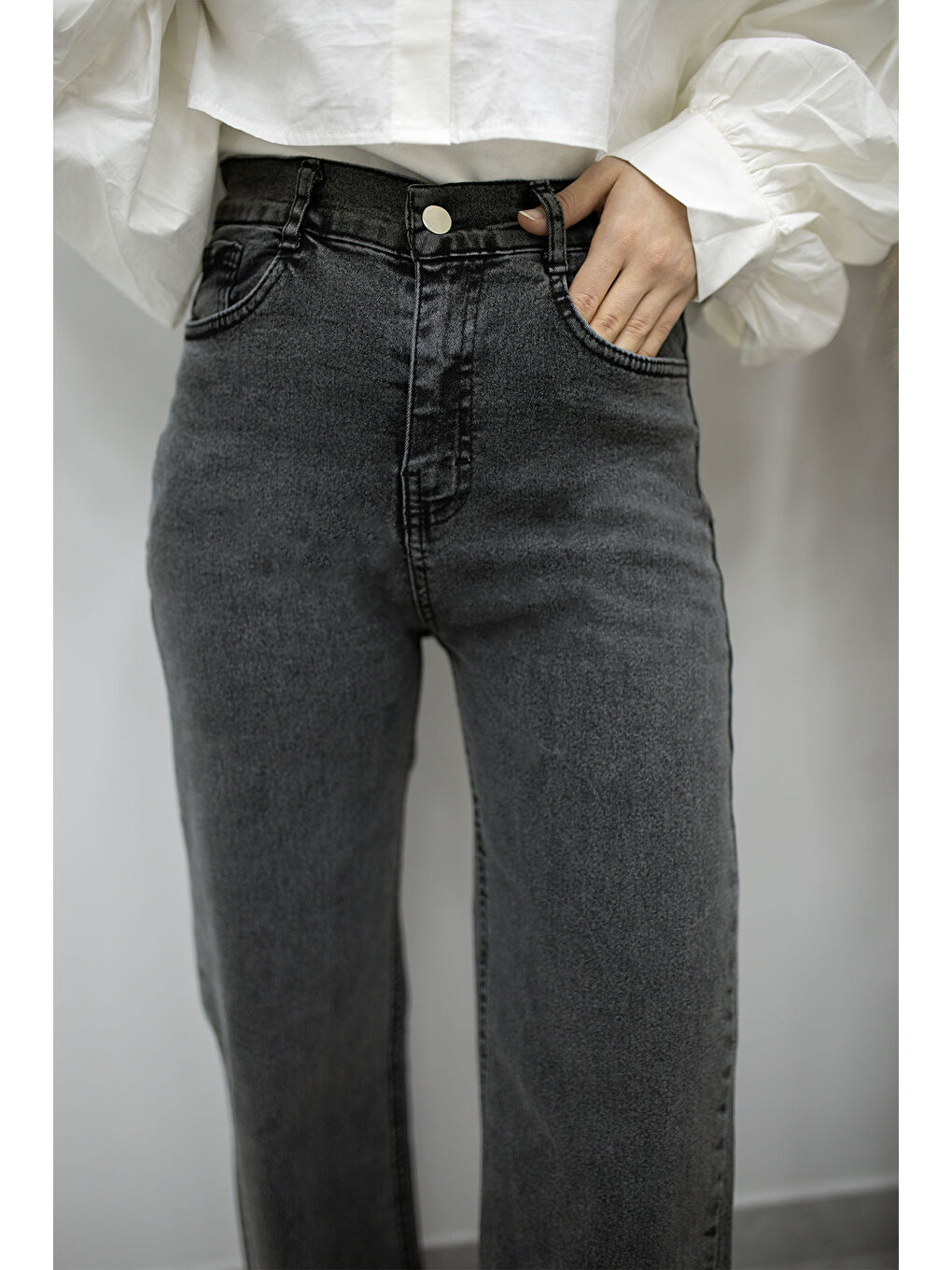 Elastanlı Cepli Jean Pantolon TSD260177 Antrasit-1