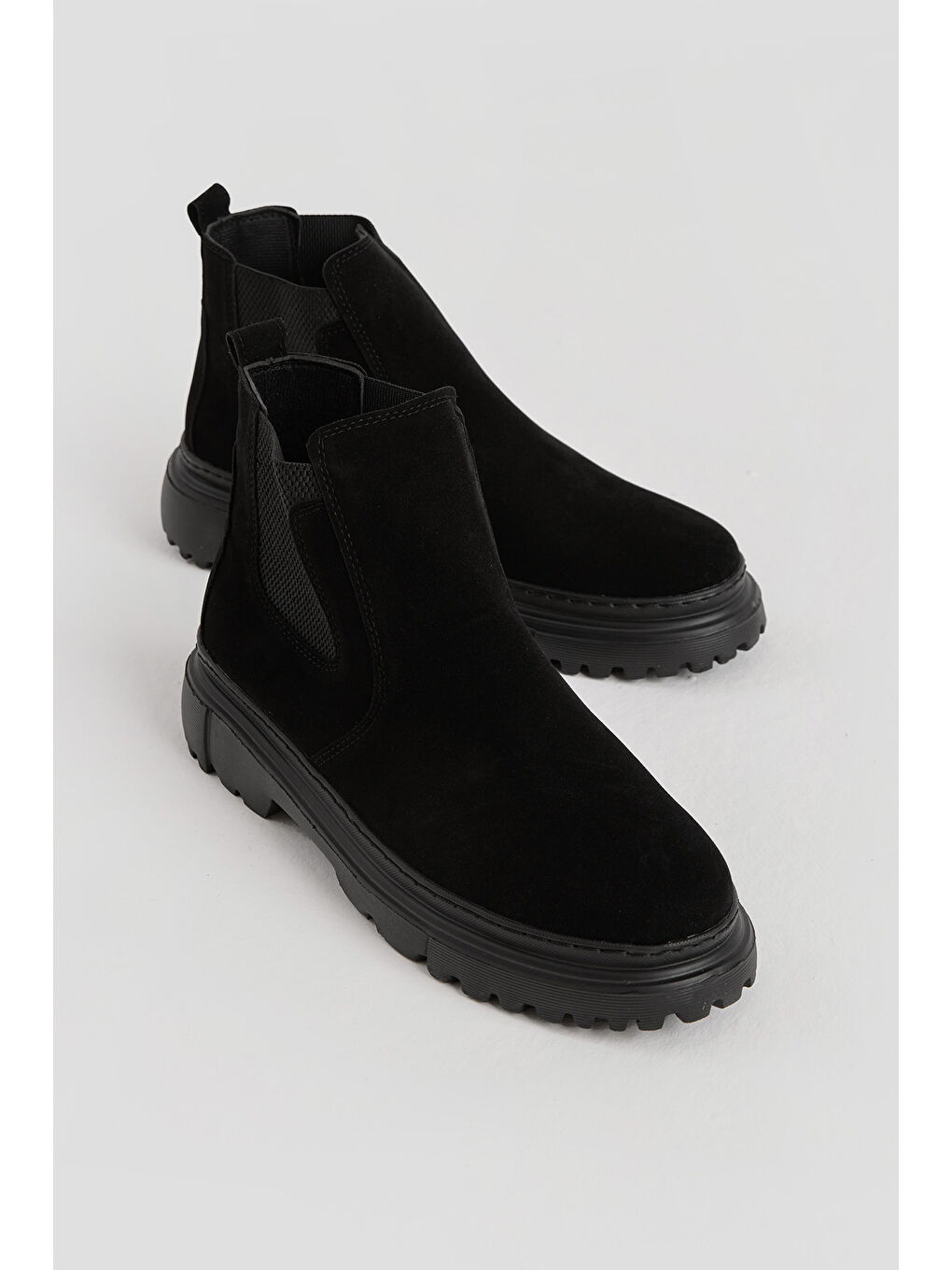 Erkek Siyah Kalın Faylon Hafif Taban Yanları Lastikli Chelsea Bot-1