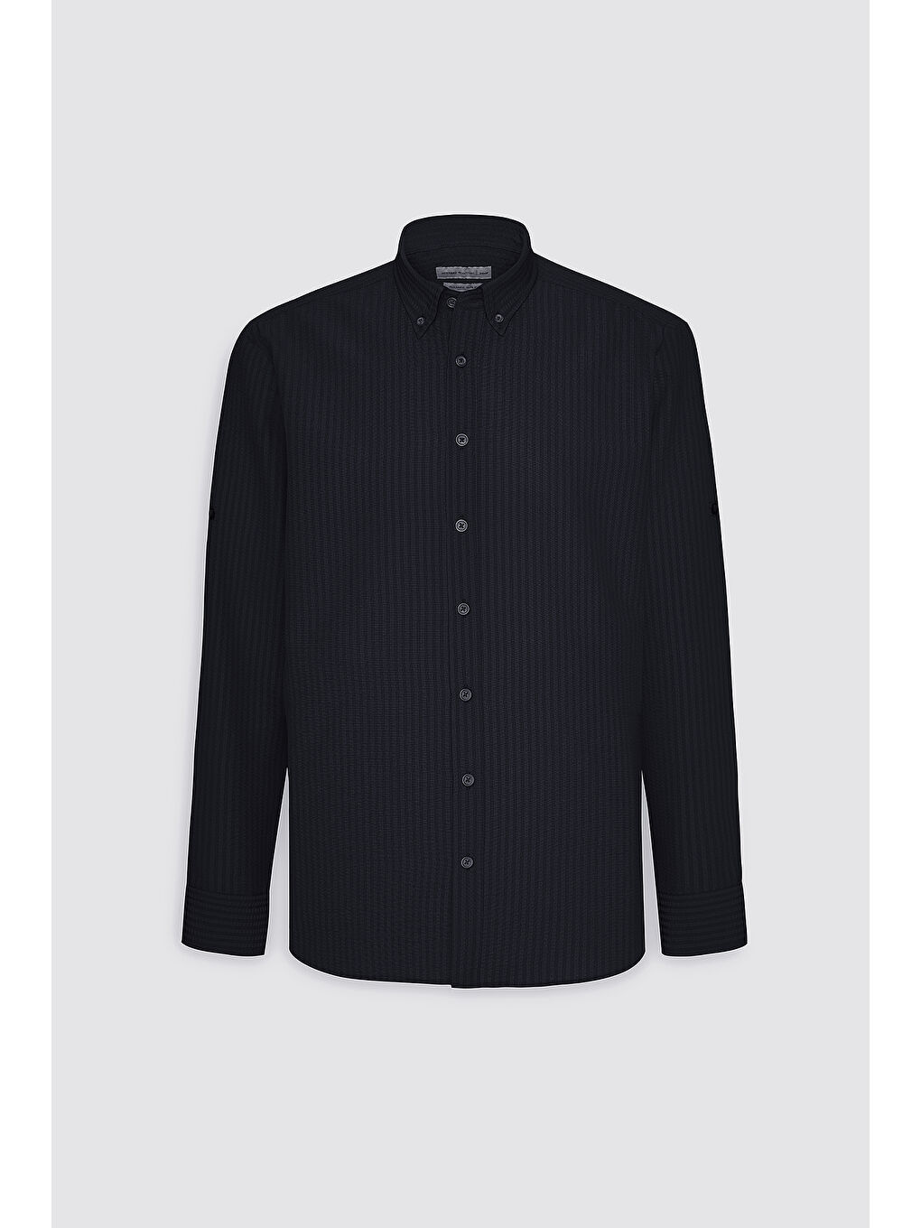 Erkek Siyah Slim Fit Dar Kesim Düğmeli Yaka %100 Pamuk Gömlek-4