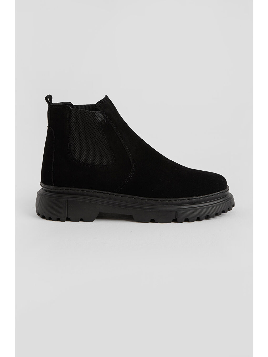 Erkek Siyah Kalın Faylon Hafif Taban Yanları Lastikli Chelsea Bot-2