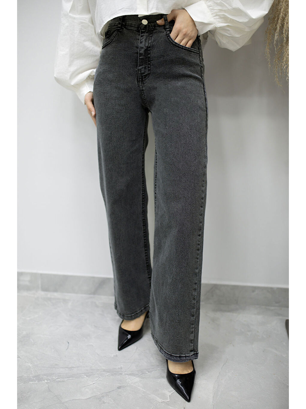 Elastanlı Cepli Jean Pantolon TSD260177 Antrasit-2