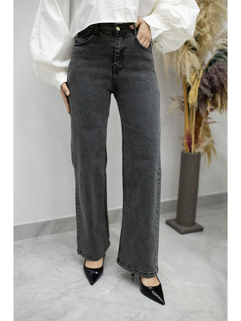 Elastanlı Cepli Jean Pantolon TSD260177 Antrasit-3