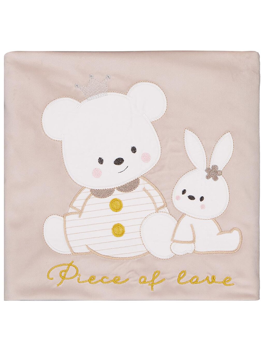 Kahverengi Kız Ayı Tavşan Nakış Battaniye - Kahve Standart-1