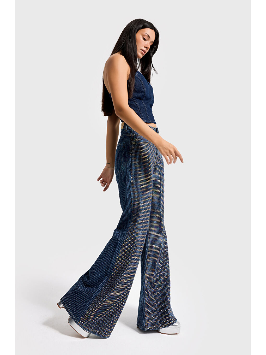 Mavi Kadın T.Kot Rengi T-1w5-7 Flare Fit Önü Parlak Taşlı Özel Tasarım Denim Jean-1